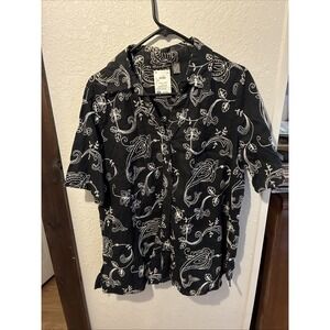 NWT club z collection xl black embroidered Women's Short Sleeve Shirt Linen Mix